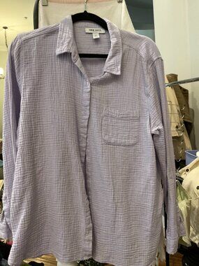 Nine West Jeans Lavender Double Gauze Long Sleeve Button-Down Shirt | XL